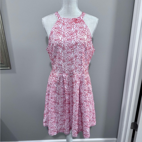 Women's Ellison Orange and White Embroidered Floral Halter Dress. Size L - Picture 1 of 6